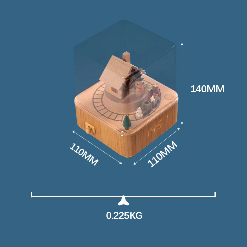 Изготавливаемые на заказ рождественские часы Dolphin Industry BR, деревянные музыкальные шкатулки, деревянная музыкальная шкатулка с вращающимся маленьким поездом и будильником