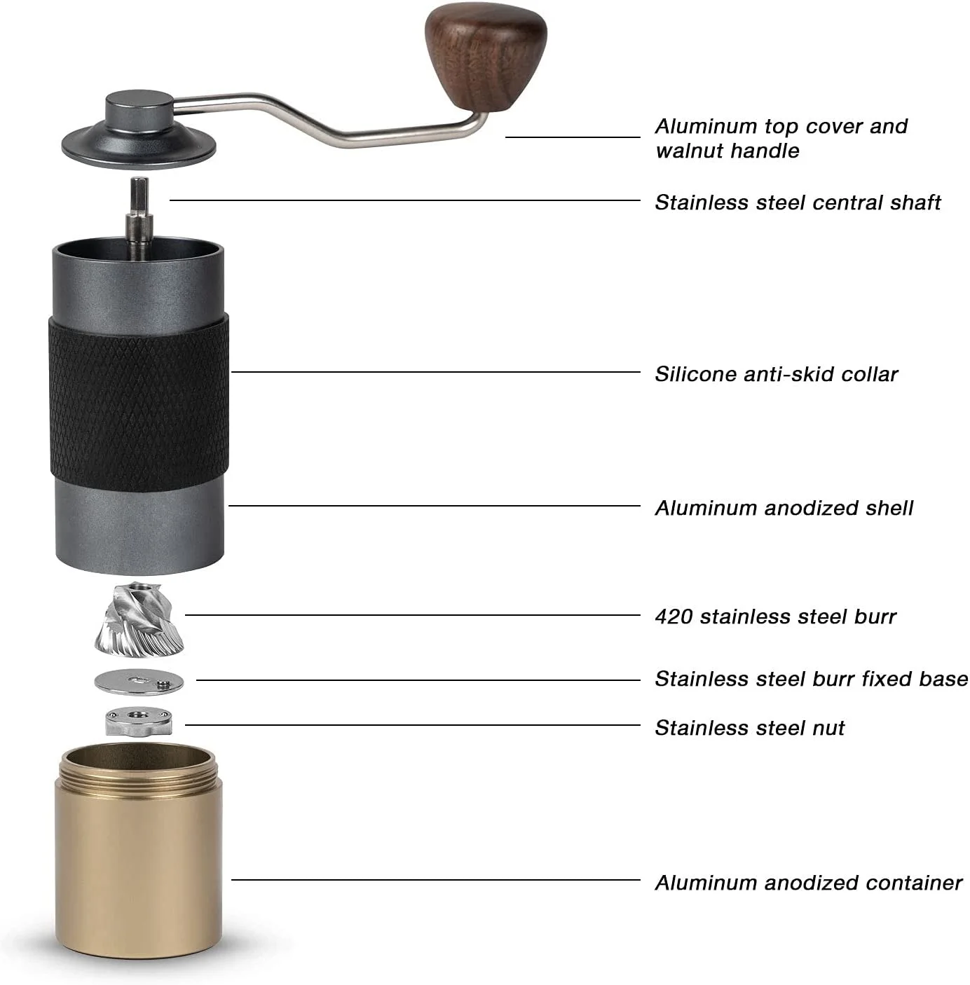 manual Coffee Grinder Adjustable Stainless Steel Portable Coffee Bean Grinder