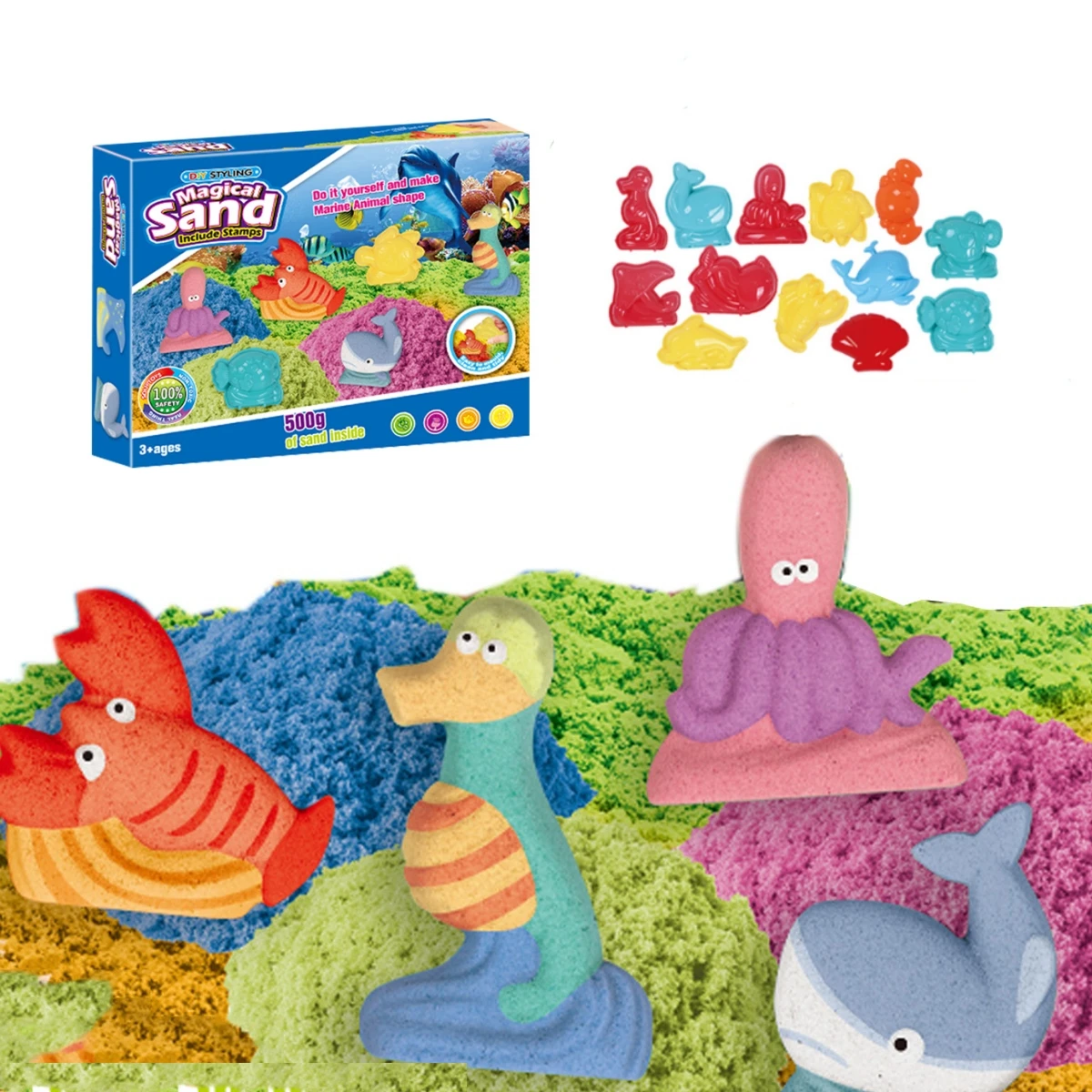 2024 New Mermaid Treasures Play Sand DIY Space Magic Sand With Sea Animals Mould Accessories Sensory Sand Activity Toys for Kids