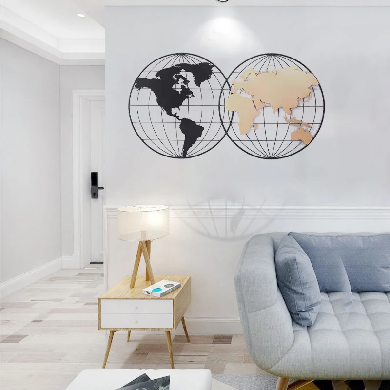 Modern Simple Round World Map Wrought Iron Wall Decoration High-Quality Appearance Metal Art Wall Decor Earth Wall hanging