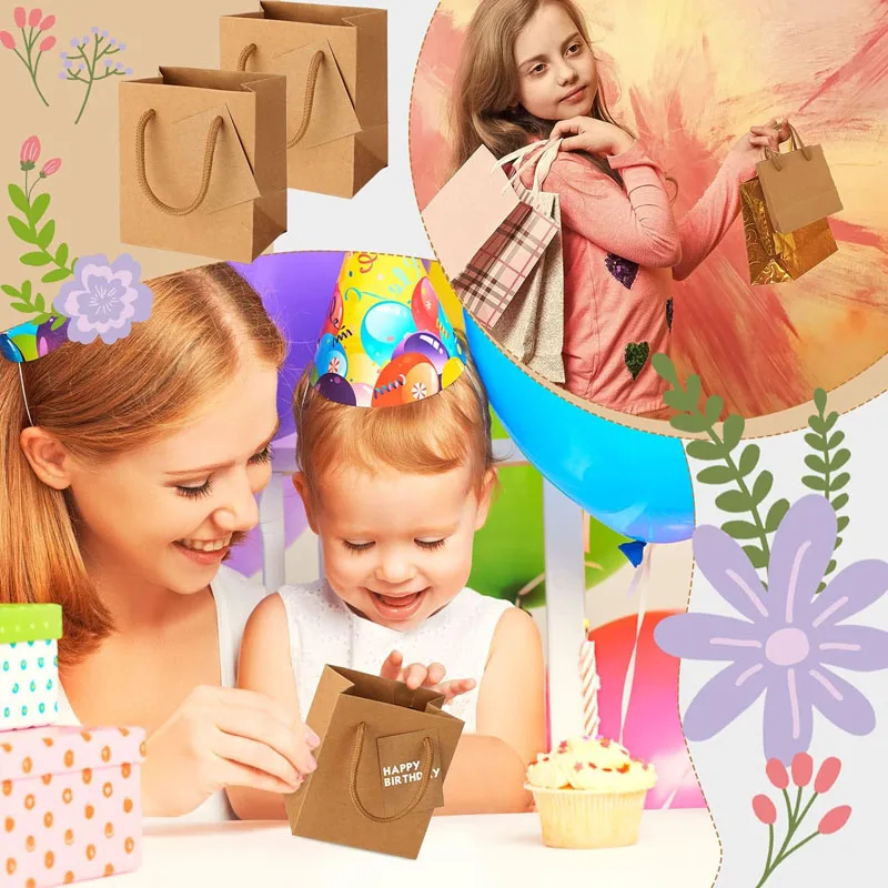 Custom LOGO Mini Bags Brown Kraft Gift Craft Bag With Handle and Card for Gifts