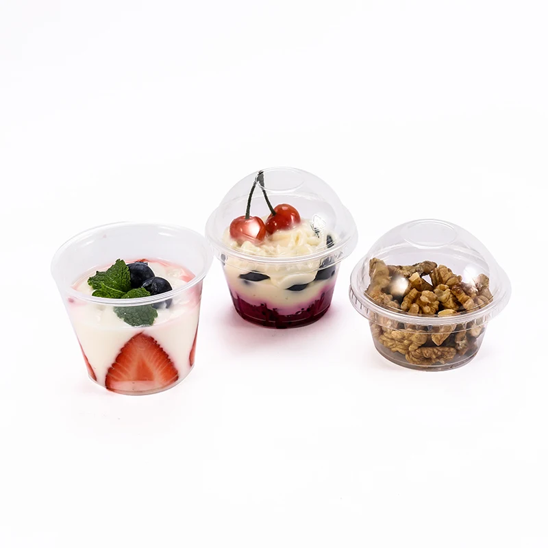 Clear Disposable Plastic Dessert Cups Takeaway Packaging Plastic ice cream cup with Dome Lids