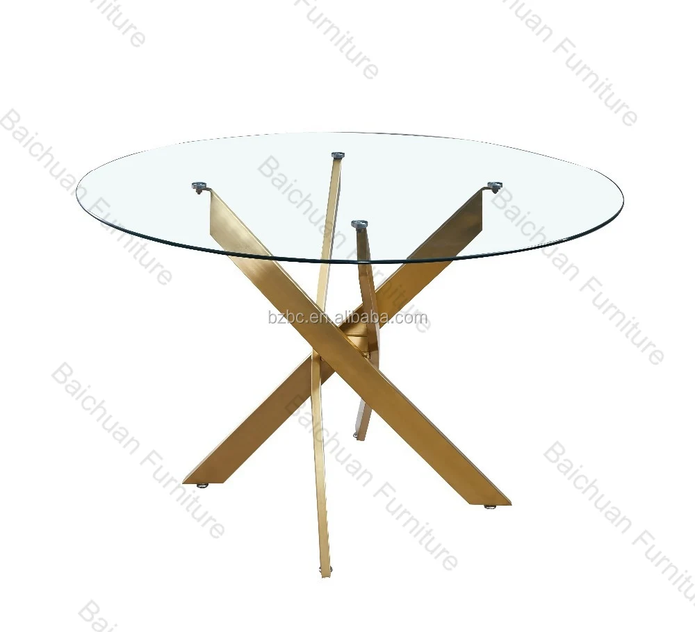 2024 new model golden and silver color  round table stainless steel coffee table living room furniture glass top center table