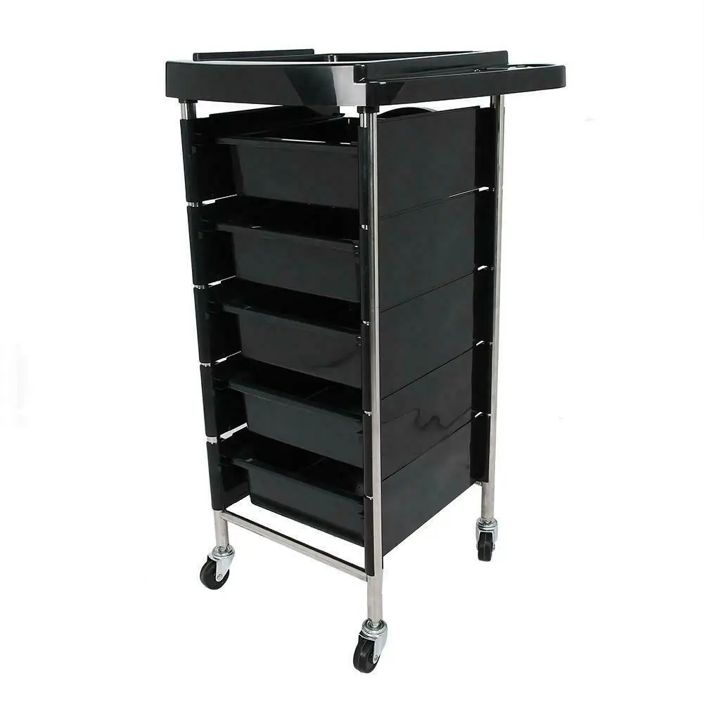 Black 5 Tier Hair Salon Trolley Barber Beauty Wheel Rolling Storage Cart Supply