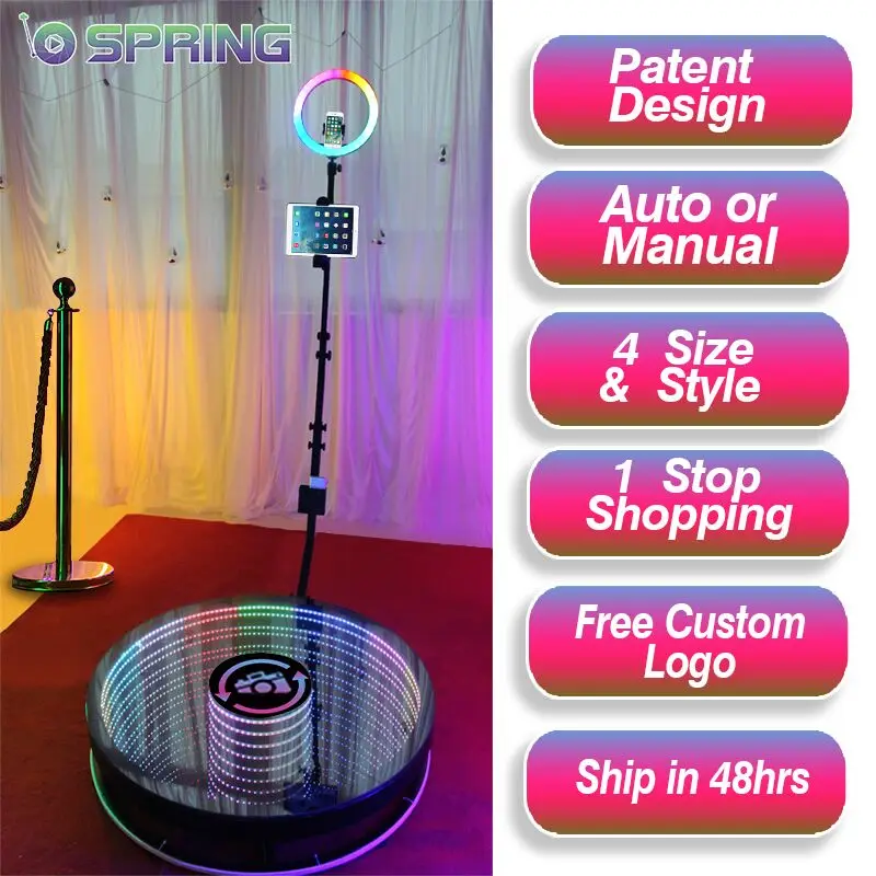 Drop Shipping Automatic Infinity Led Glass 360 Degree Spin Video Camera Photo Booth Pour 4 Person With Flight case