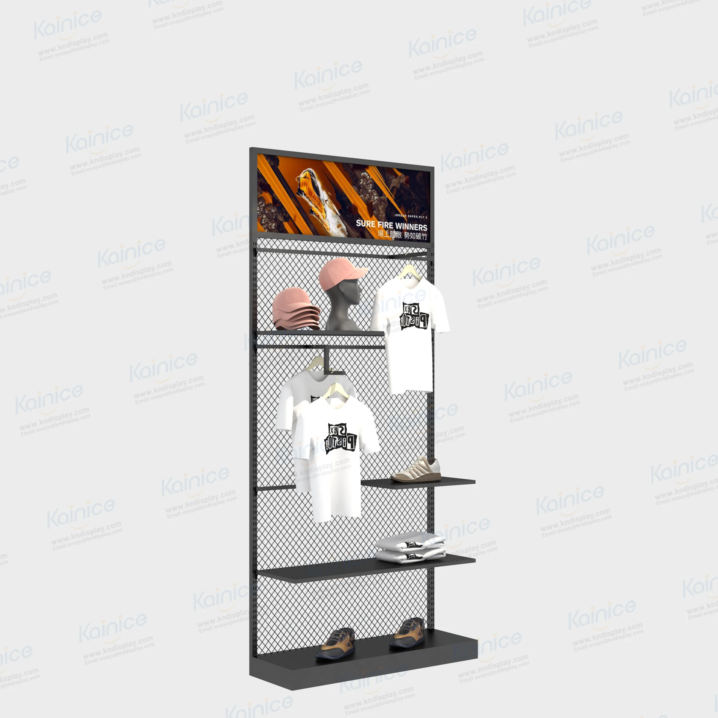 Kainice Supermarket Cap Man Woman One-stop Suit Wholesale Department Supplier Retail Store Metal Display Racks