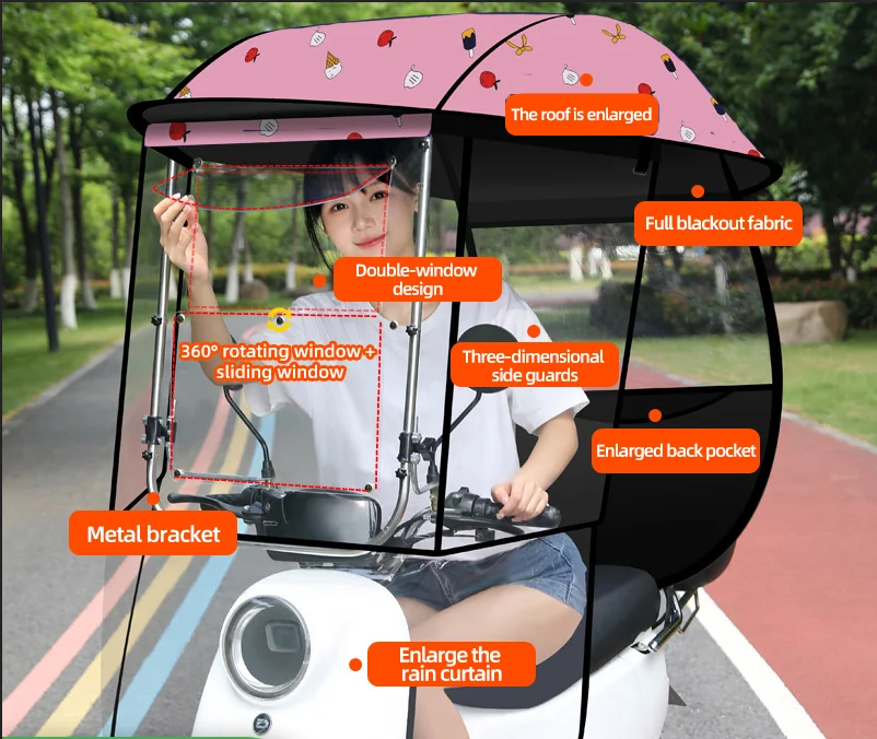 2024 New Universal Poncho Electric Vehicle Polyester Sun Shade Rain Cover Motor Motorbike Scooter Umbrella