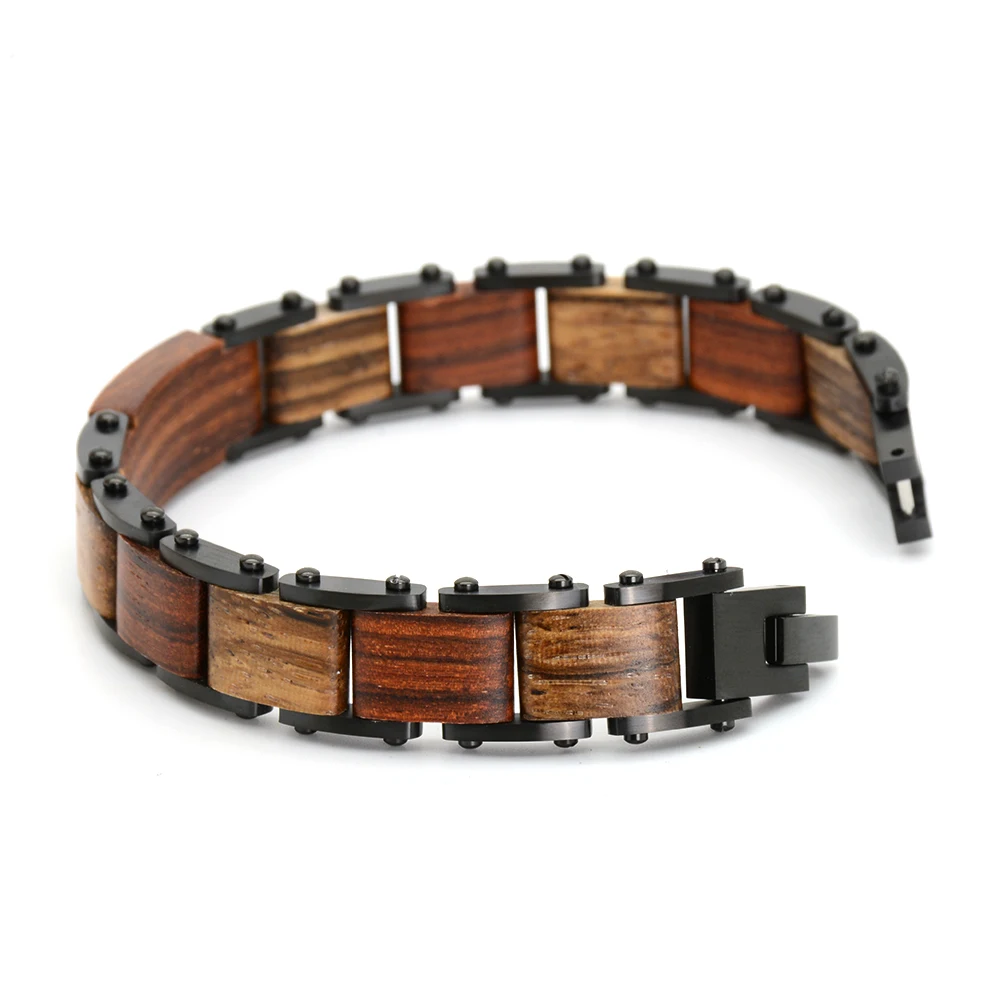 Alibaba China Factory Customized Popular Design Stainless steel and Natural Wood Bracelet in stock