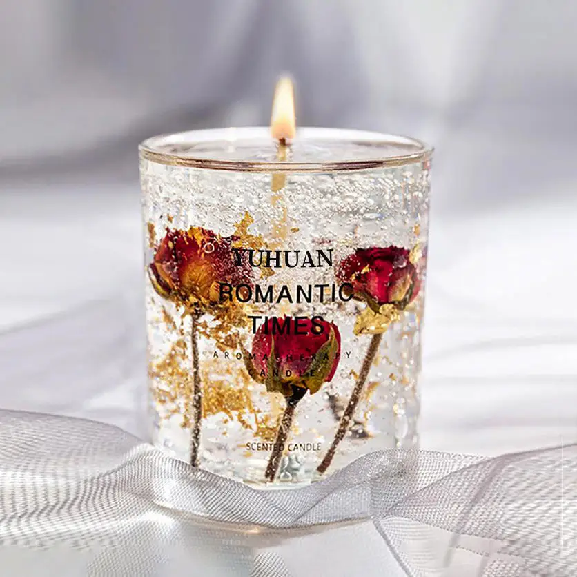 Hot Sale Christmas Gift Real Flower Jelly Wax Essential Oil Scented Candles Smokeless Fragrance Soothing Fragrance Gel Candle