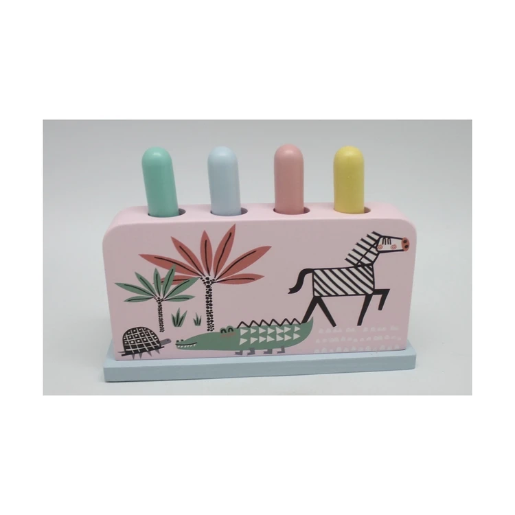 Brand New Design Early Educational Colorful Cartoon Animal Horse Game Stick Wooden Hammer Pop Up Animal Toys For Kids