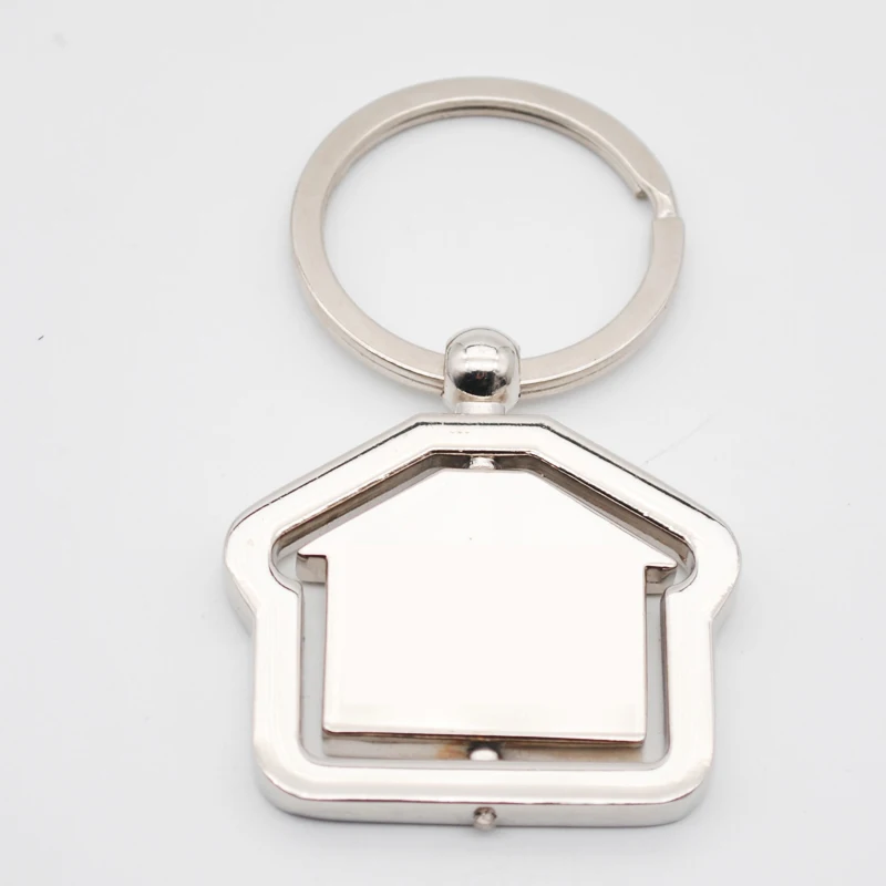 Wholesale Blank Metal 360 Rotatable Double Faces Custom logo House Keychain for Real Estate Company Gifts