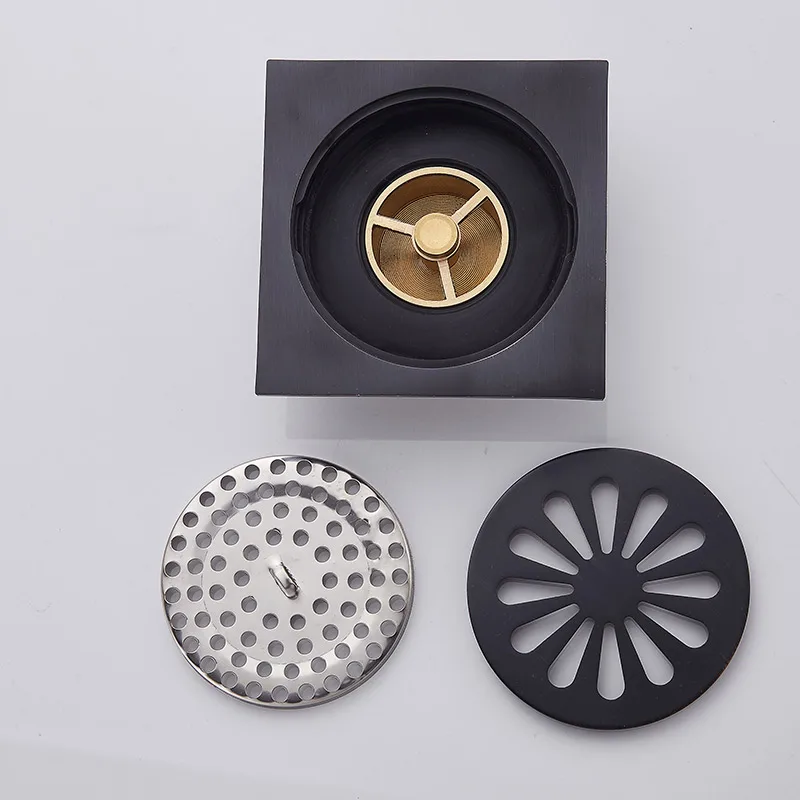 Solid Brass Square black Floor Drain 4 inch Bathroom Shower Floor Drainer