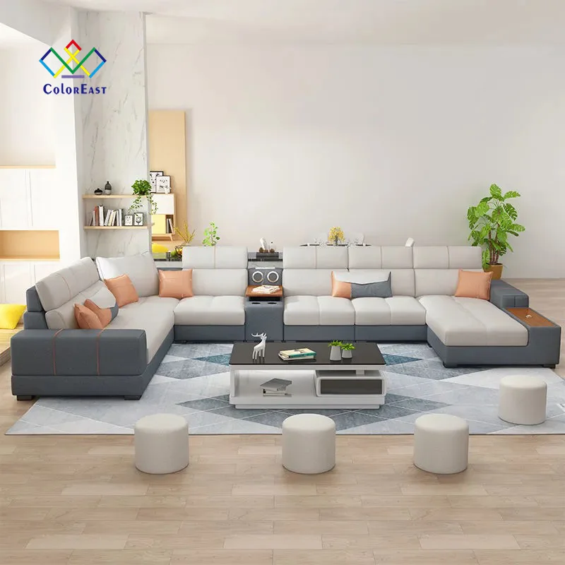 Modern Leather U Shaped Sectional Sofa Couch Bed 7 Piece Set Furniture Living Room Sofas Manufacturers For Home CEFS043