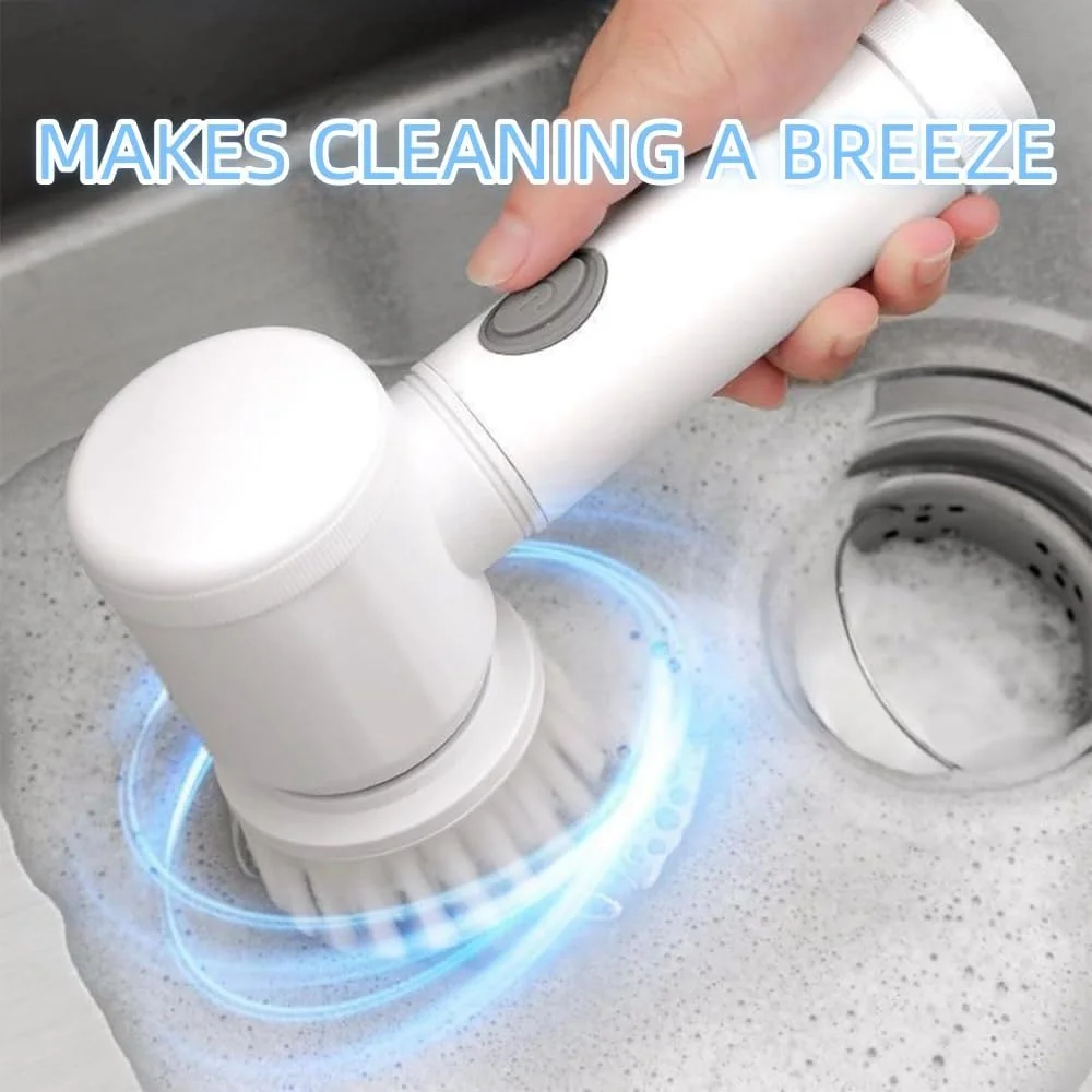 USB 5 In 1 Electric Handheld Cleaning Brush For Kitchen Bathroom Sink Dishwashing Tile Glass