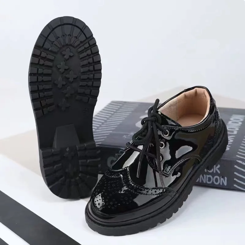 
Genuine Durable Sole Boys Black Leather School Shoes 