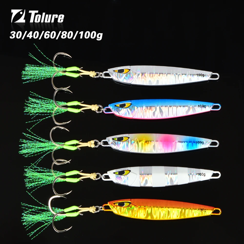Tolure 30g 40g 60g 80g 100g metal jig lure slow pitch jigging luminous japan quality salt water fishing lures
