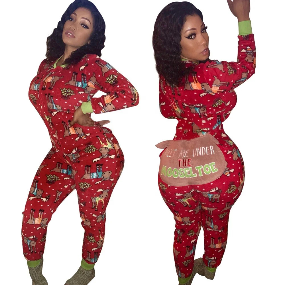 KX-F5078  Hot sale long sleeve one piece plaid pajamas fashion sleepwear sexy print Christmas pajamas