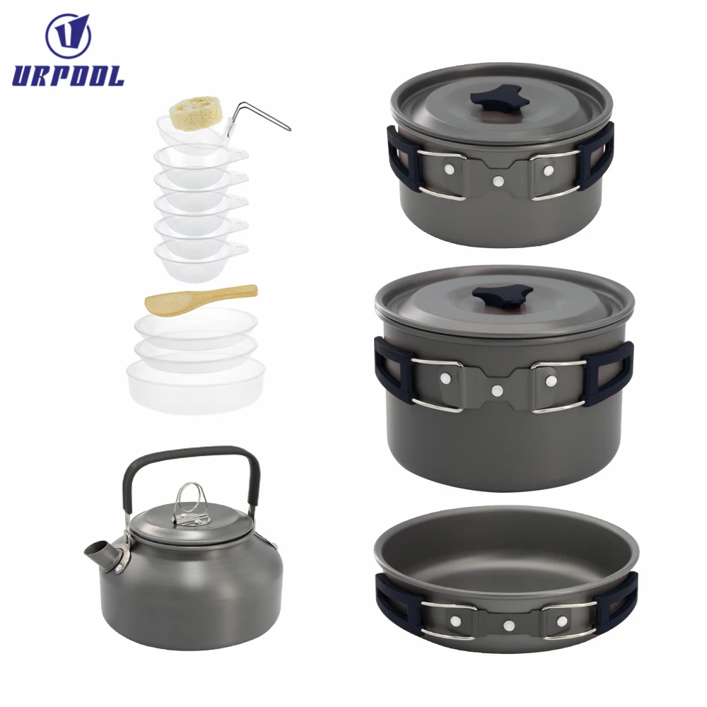 Outdoor teapot set pot with tableware set pot combination aluminum oxide material portable camping pot set teapot