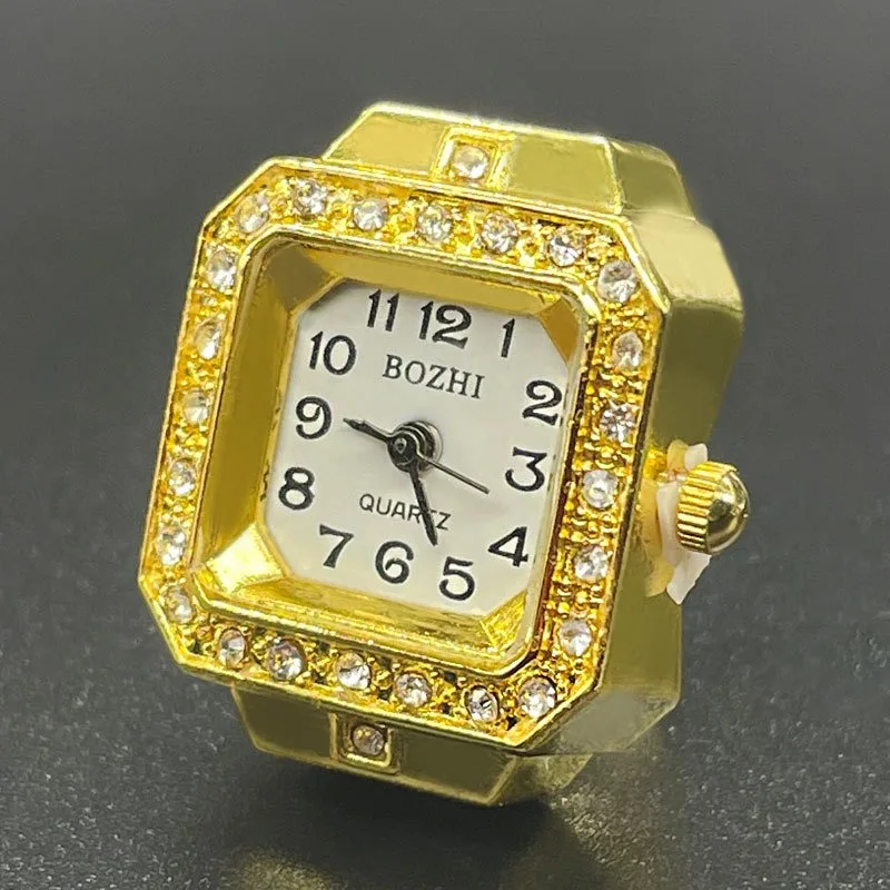 wholesale punk hip-hop Jewelry Free size Mini Vintage Gold Watch Ring Metal Finger Watch Elastic Strap gifts for Women Men