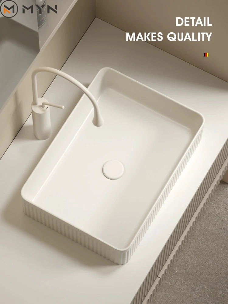 2024 Modern Design Micky White Color Ceramic Oval Round Groove Flute Shape Bathroom Art Basin Sink