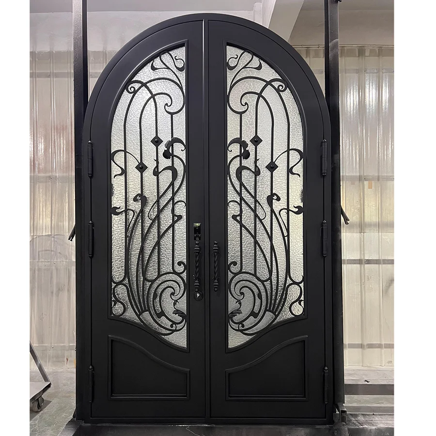 Wrought iron door security double arched top entry wrought iron door for home