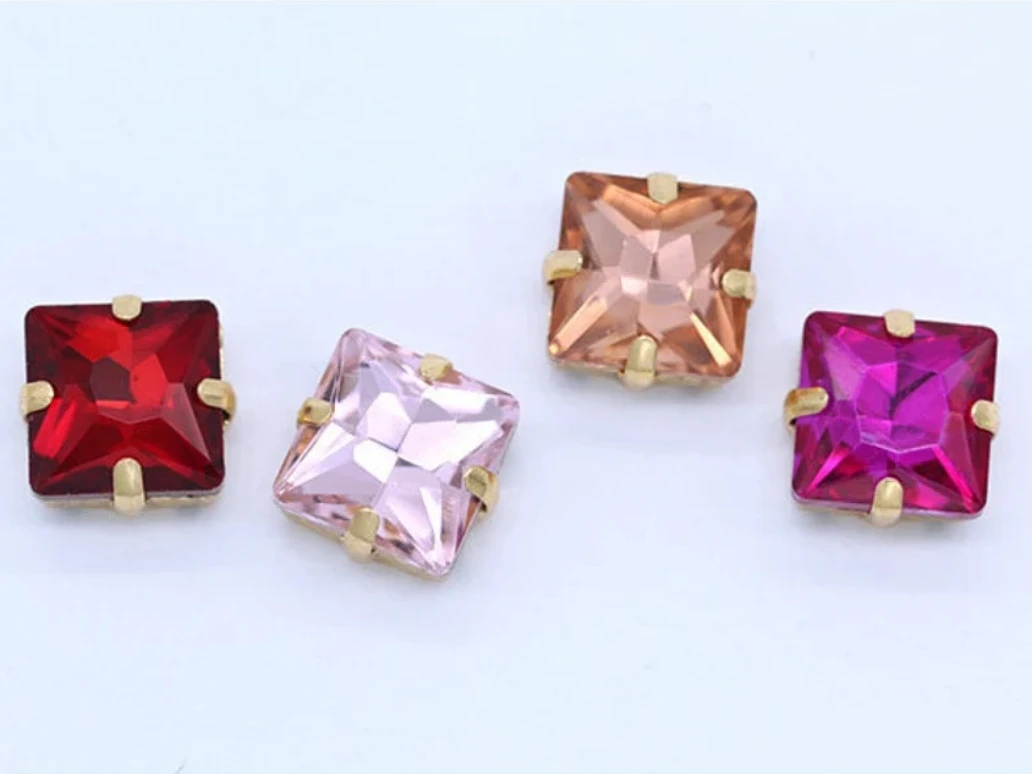 Rectangle shape new arrival sew on colorful claw setting rhinestone glass beads for garment