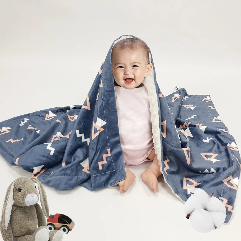 Hot Sale Super Soft 100% Polyester Custom Cartoon Printed Minky Fleece Baby Dot Blanket Minky Baby Blanket For Sublimation