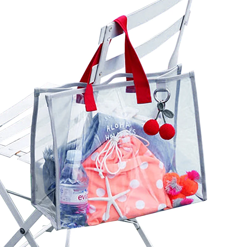 Fashion Women Clear Tote PVC Laser Waterproof Transparent Handbags Female Large Shopper Shoulder Bag Summer Beach Portable Pouch