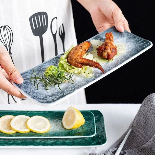 Luxury 10 inch Marble Rectangular Japanese ceramic Sushi Plate set Stone grain Restaurant Dinner Plates