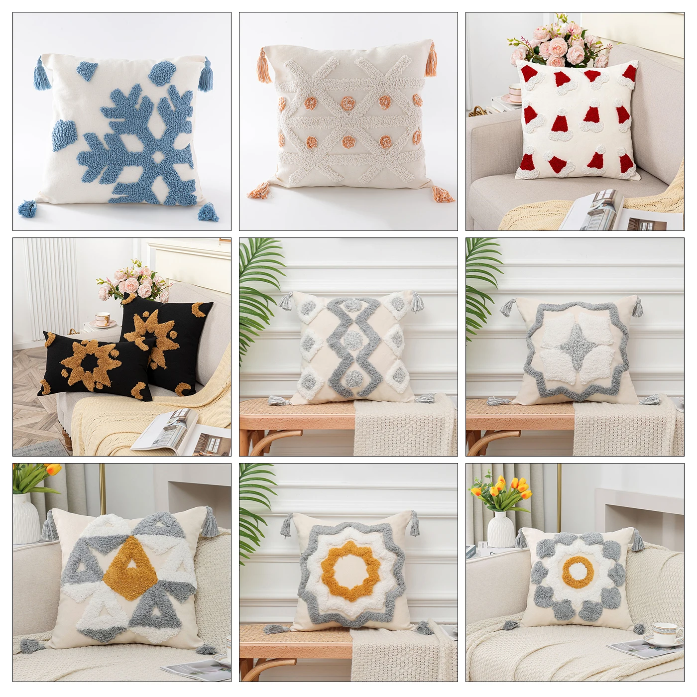 Custom Home Decor Boho Throw Pillow Cover Farmhouse Cotton Macrame Pillow Case Woven Bohemian Tufted Cushion Cover