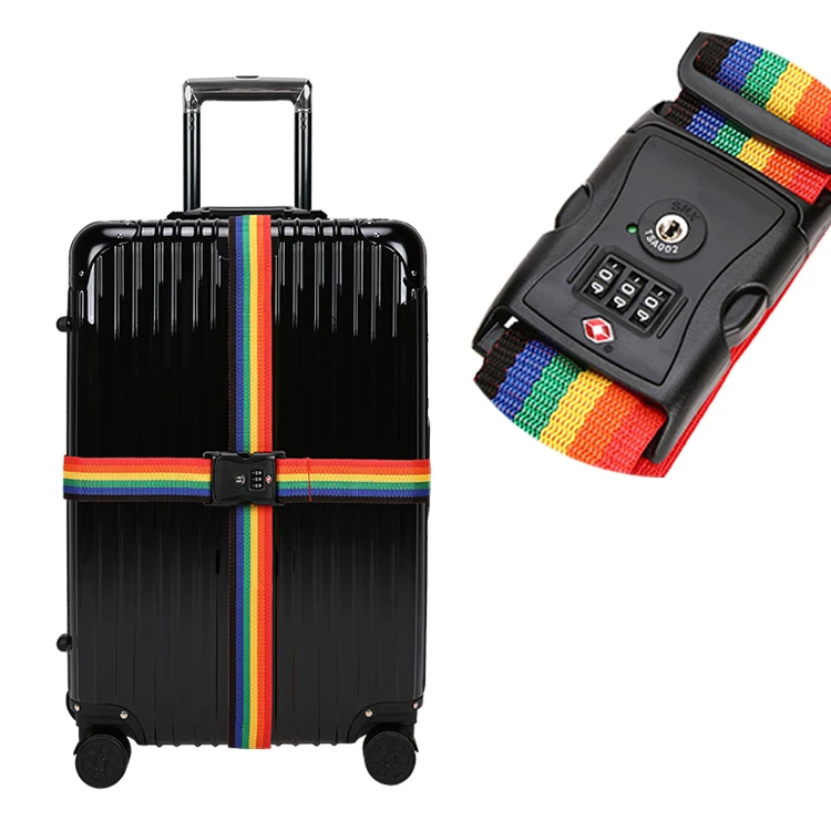 Colorful Webbing Rainbow Adjustable Suitcase Belt With TSA Lock Scale Luggage Cross Strap Belt