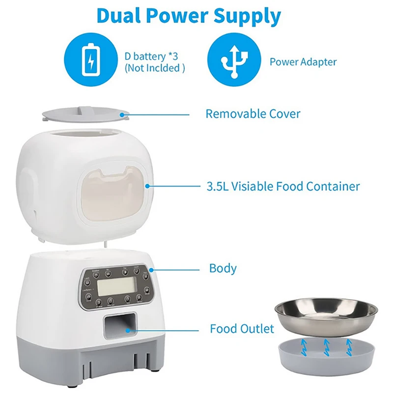 10S Voice Recorder Smart Pet Feeder 3.5L Dry Food Dispenser Automatic Cat Feeders Wi-Fi for Cats and Dogs