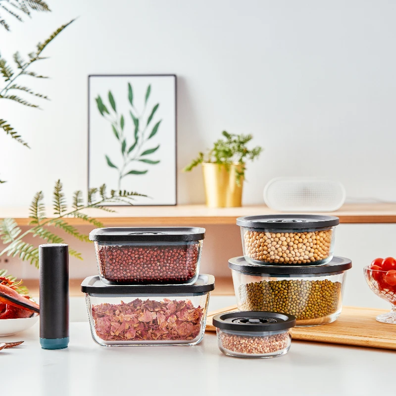 Linuo new best high borosilicate glass container vacuum seal containers & canisters with electrical sealer and pump