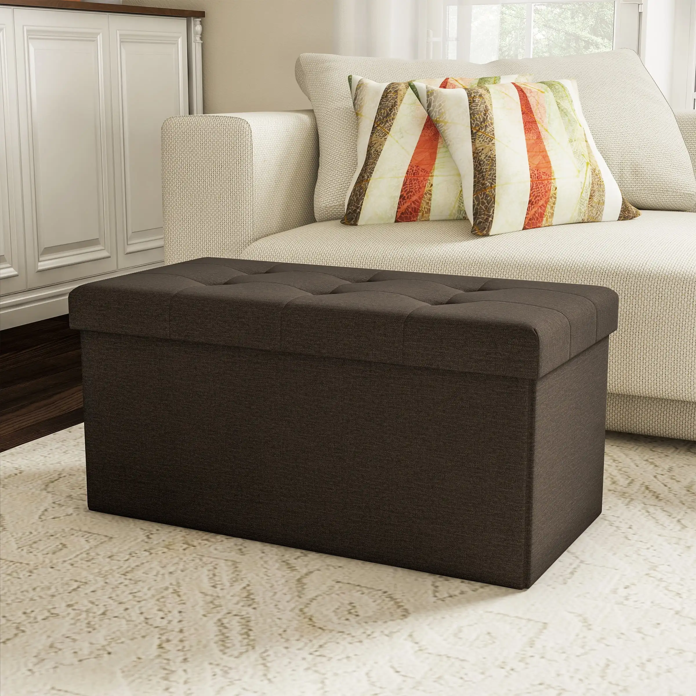 Home 30-Inch Folding Storage Ottoman With Removable Bin