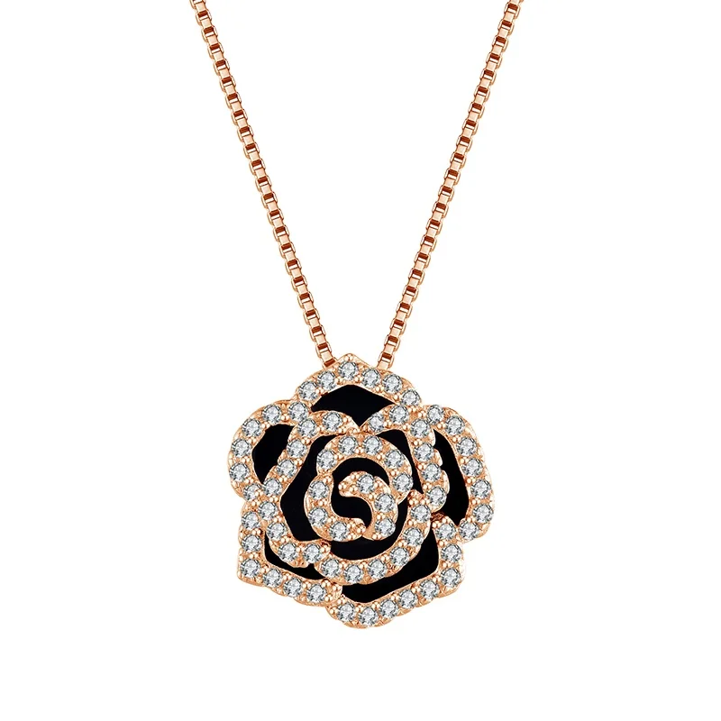 Custom Enamel Rose Flower Necklace 925 Sterling Silver Necklaces for Women Wholesale Prata Original