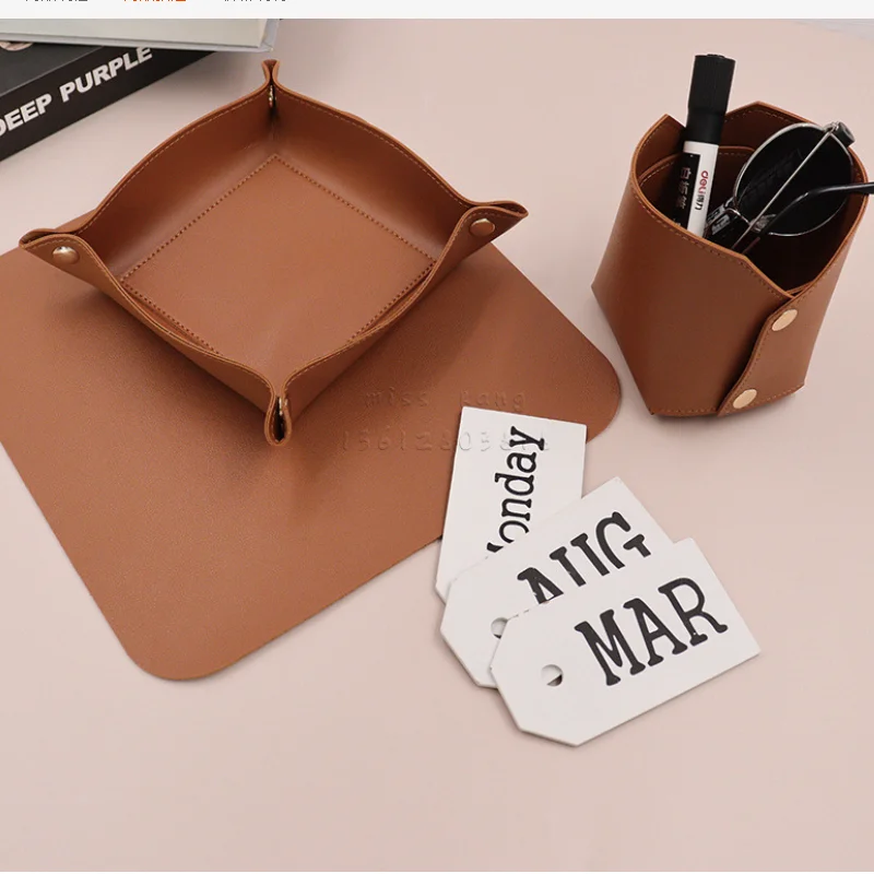 Modern Leather Desk tray Set Office Desk Oragnize Travel Desk Mouse Pad Storage Tray
