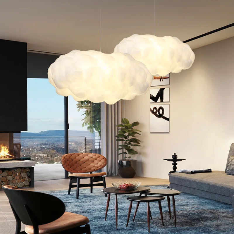 Amazon hot sell sale Creative Nordic RGB hanging lamps post-modern contemporary cotton silk pendant light white cloud chandelier