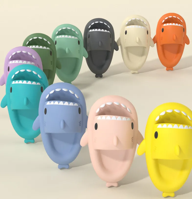 Summer Slip-on Baby Shoes Sandals Soft 4CM thickness sole Anti-slip Adult Cartoon Shark Slippers Toddler kids Boys Girls