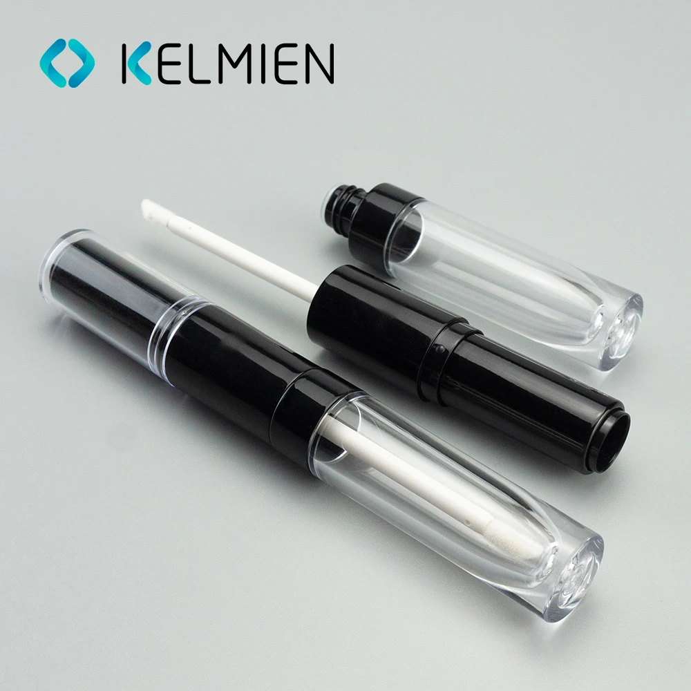 KELMIEN abs plastic double end transparent lip gloss tube lip gloss packaging refillable liquid lipstick tube lip balm container