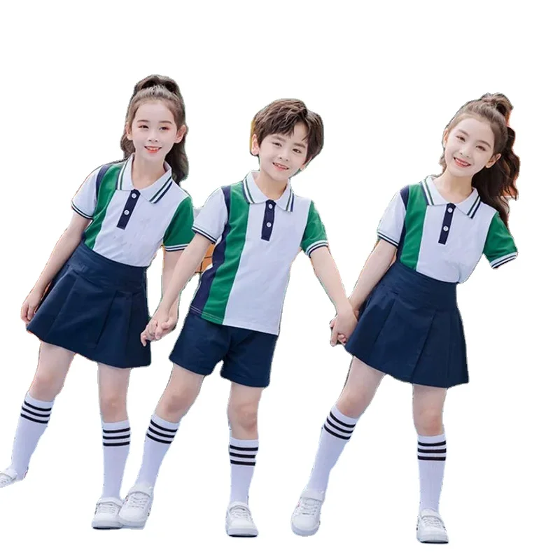 Customized Uniforms Boys Girls Usa 100% Cotton Material Summer Kindergarten School Uniform Set