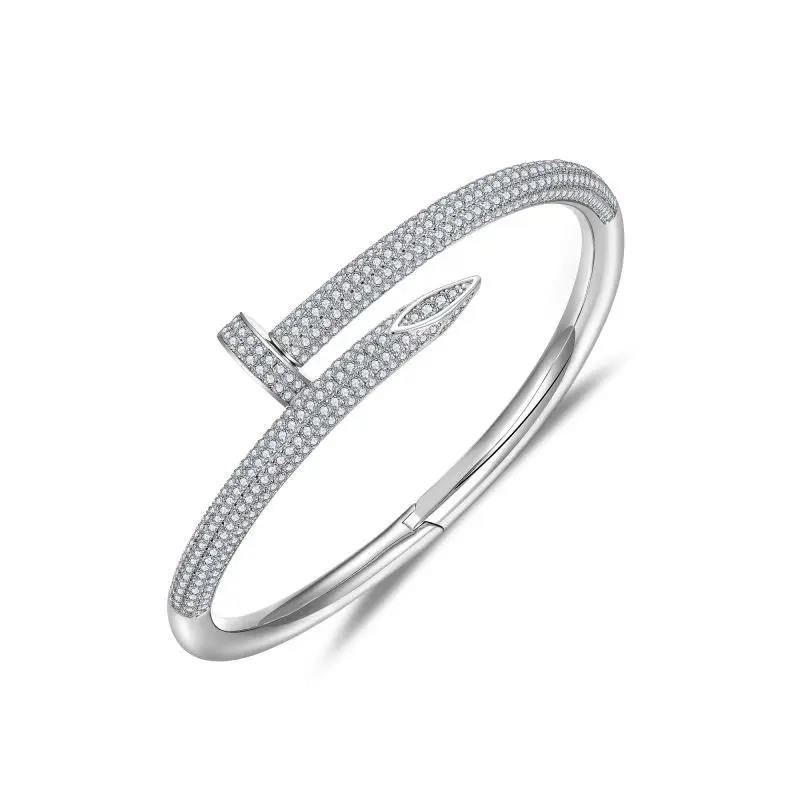 Оптовая Продажа с фабрики роскошные ювелирные изделия для женщин 18k позолоченный полный Муассанит браслет винт ногтей 925 стерлингового серебра модный
