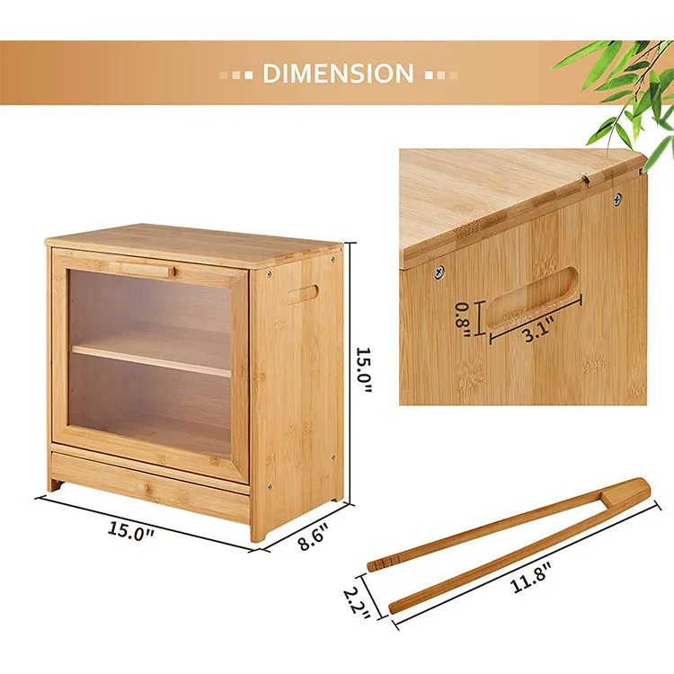 Bamboo Bread Box For Kitchen Counter2 Adjustable Layer Wooden Bread Bin With ClearWindow And Storage Drawer