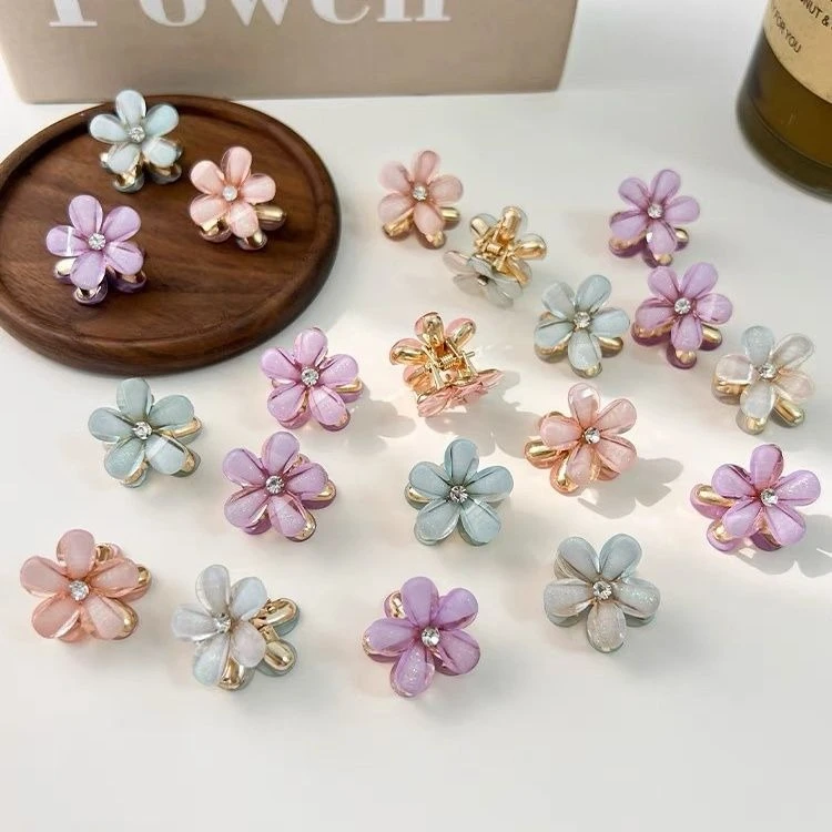 Camellia Fashion Mini Hair Clip Simple Sweet Alloy Acrylic Baby Hair Clips Fresh Blue Flower Shape Hair Clips For Women