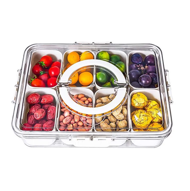 Bestselling 8 Compartment Snack Box Container Divided Serving Tray with Lid and Handle