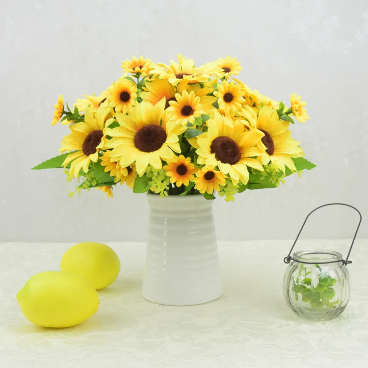 Wholesale 7 heads Sunflowers Artificial Plastic Flower Fake Bouquet for Home Decoration