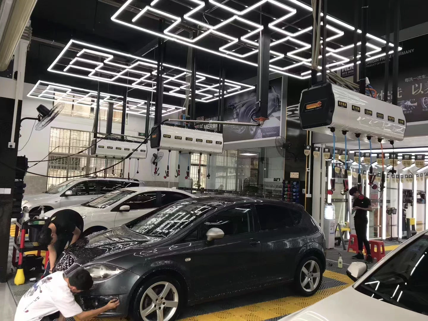 led hexagonal garage  barber light 120w  ceiling rgb shop party retro glide 160w 16000lm 6500k deformable