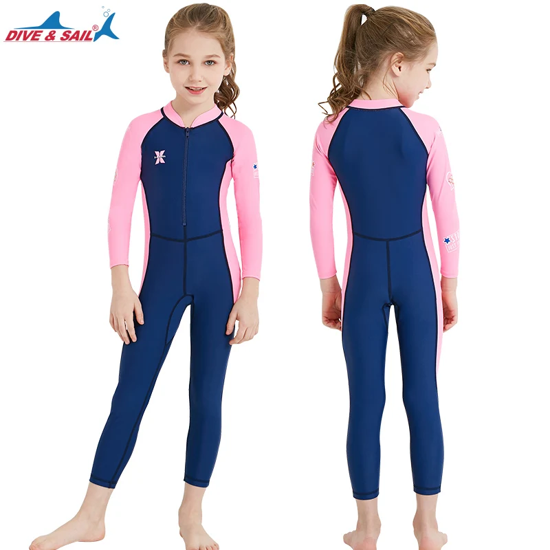 New Kids Long Sleeve Swimming Suit Child Front Zip Summer Beachwear Uv Rash Guard Swimsuit Wetsuit For Boys Girls