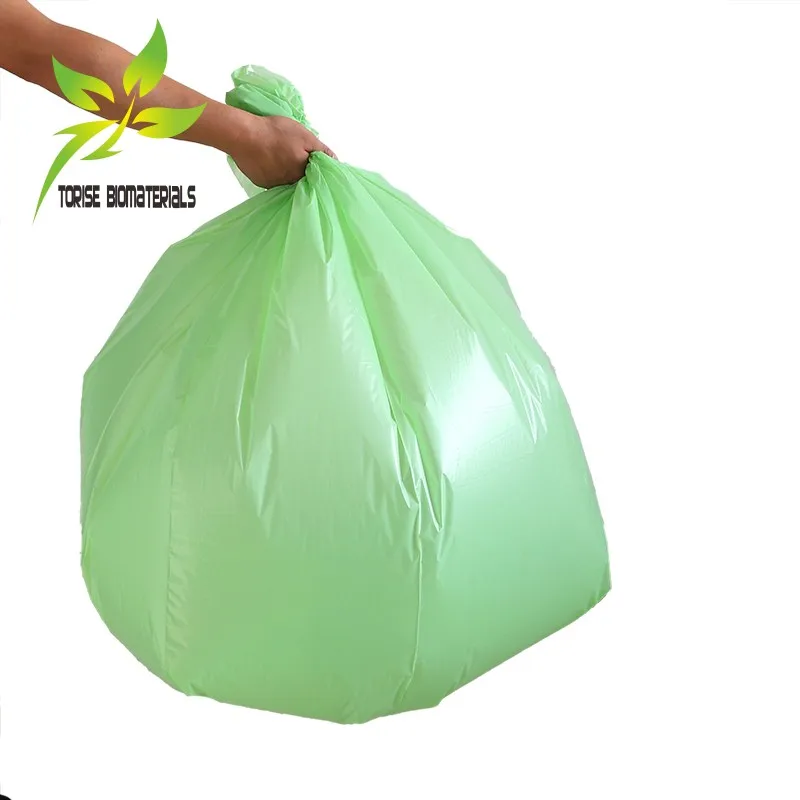 en13432 certified 35l  120 liters biological compostable cornstarch t-shirt handle heavy duty garbage bag 1 ton