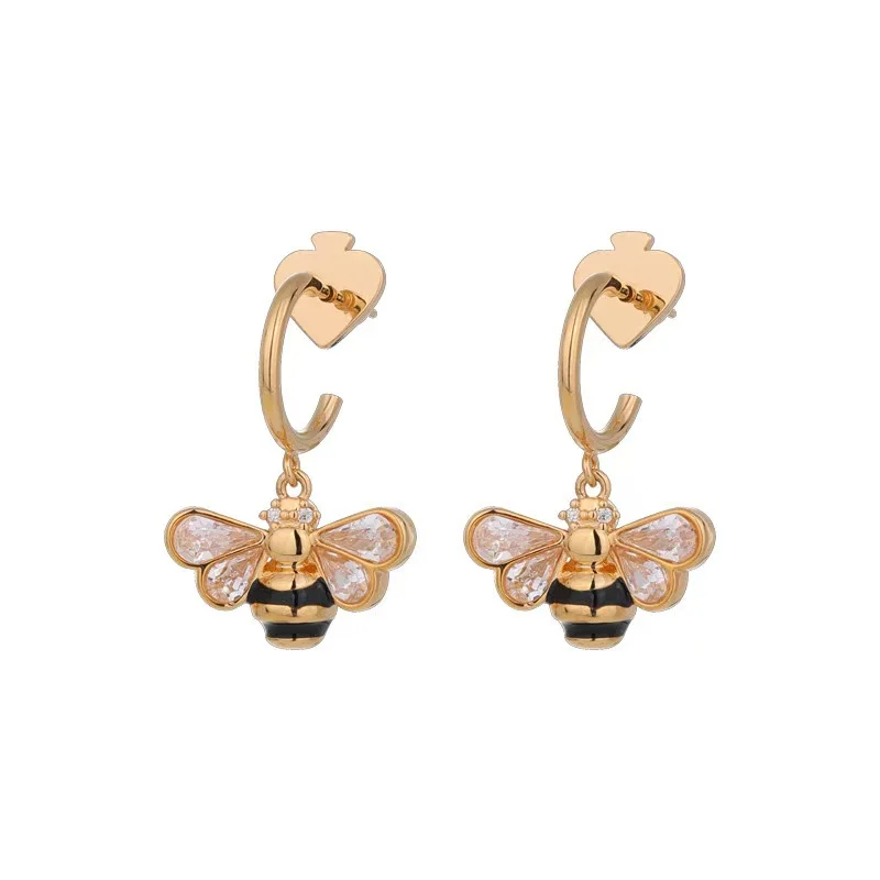 High Version Peach Heart Ear Blocker S925 Silver Little Bee New Earnail Commuter Super Flash Zircon Earrings Premium