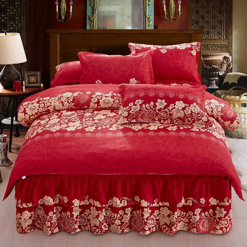 Bed skirt Floral Fitted Sheet Graceful Bedspread Lace Fitted Sheet Bedroom Bed Cover Skirt